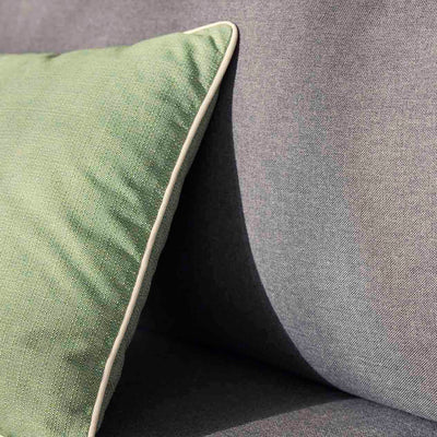 Close up of a pillow on a Como sofa, a versatile piece of outdoor balcony furniture, part of our aluminum outdoor furniture collection.