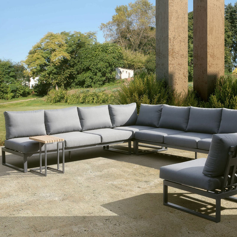 Outdoor furniture Denver sectional couch in Charcoal or White, aluminum outdoor furniture that can be a one-seater, three-seater, or outdoor lounge chair.