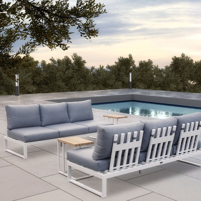 Modular Denver outdoor furniture set in Charcoal or White, can be a one-seater, three-seater sofa, or outdoor lounge