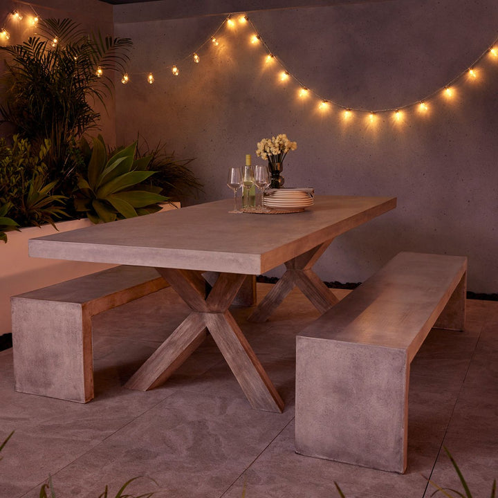 Zen Outdoor Concrete Dining Table With Teak Cross Leg 240 cm Remarkable Outdoor Living