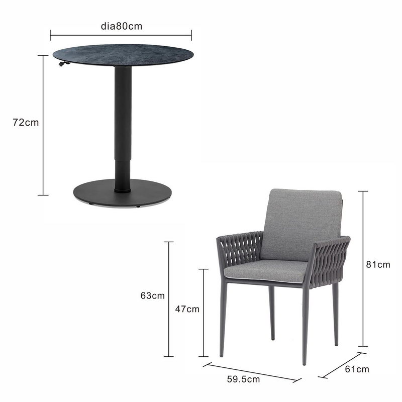 Adeline 80 cm Table Lawson Chair Outdoor Balcony Setting