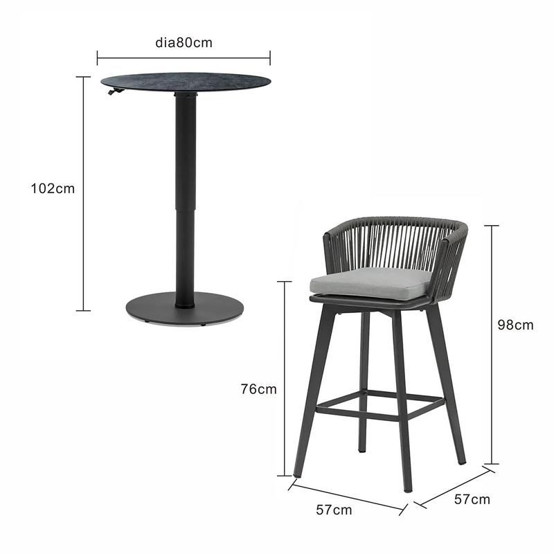 Adeline 80 cm Table Truro Stool Outdoor Bar Setting