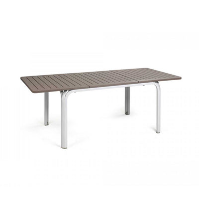 A brown & white resin Nardi Alloro outdoor dining table, perfect for alfresco furniture setups, displayed on a plain white background, viewed from a front angle.