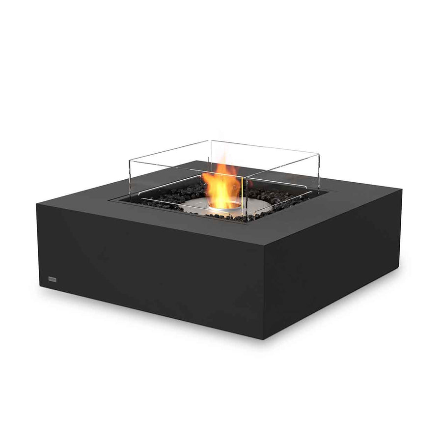Ecosmart Base 40 square black firepit, set against plain white background, a stylish addition to outdoor furniture