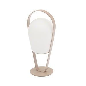 The beige mid-high chic aluminium 'Bobby' outdoor lamp is displayed on a plain white background, viewed from a front angle.