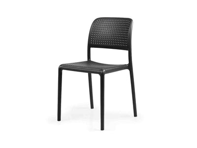 A black resin Nardi Bora outdoor chair, perfect for alfresco furniture setups, displayed on a plain white background, viewed from a front angle.