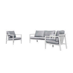 Bradford aluminum outdoor furniture, featuring a sleek, contemporary outdoor lounge chair in charcoal and white options, perfect for modern spaces.
