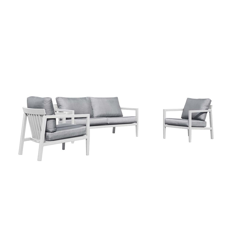 Bradford aluminum outdoor furniture, featuring a sleek, contemporary outdoor lounge chair in charcoal and white options, perfect for modern spaces.