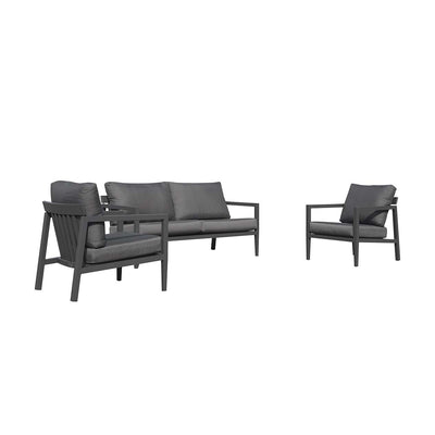 Bradford aluminum outdoor furniture, featuring a sleek, contemporary outdoor lounge chair in charcoal and white options, perfect for modern spaces.