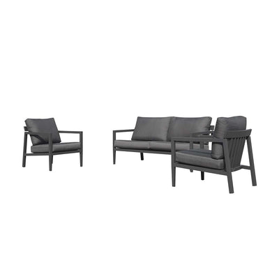 Bradford aluminum outdoor furniture, featuring a sleek, contemporary outdoor lounge chair in charcoal and white options, perfect for modern spaces.