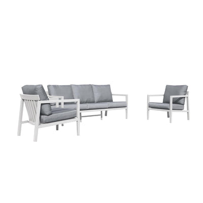 Bradford aluminum outdoor furniture set featuring a sleek outdoor lounge chair and sofa, perfect for modern outdoor spaces.