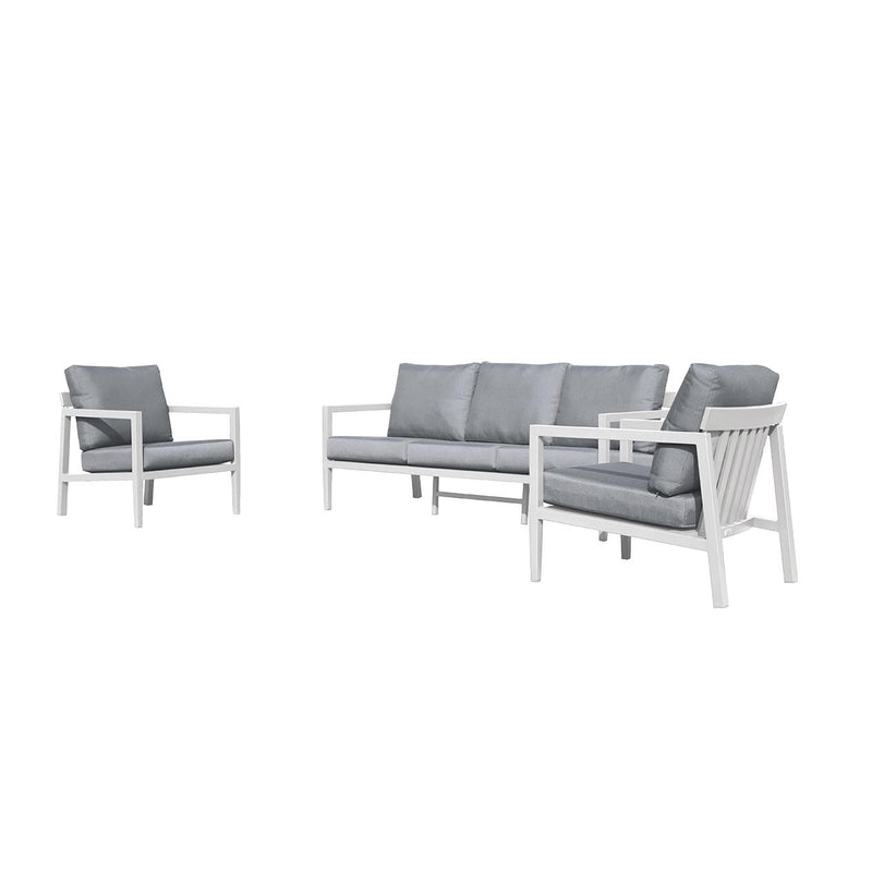 Bradford aluminum outdoor furniture set featuring outdoor lounge chair and sofa, perfect for modern outdoor spaces, displayed on a white background.