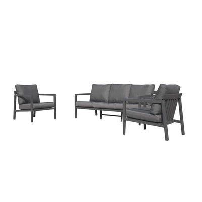 Bradford aluminum outdoor furniture set in charcoal and white, featuring a 4-seater, 5-seater lounge, and 6-seater modular outdoor lounge chair options, perfect for Australia's climate.