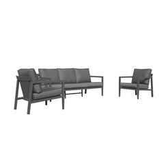 Bradford aluminum outdoor furniture set featuring a sleek outdoor lounge chair and sofa, perfect for modern outdoor spaces.