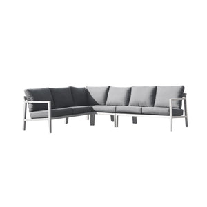 Bradford aluminium outdoor furniture, a sleek sectional couch with a chaise, perfect as outdoor balcony furniture.