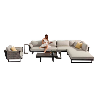 Breeze Rope Outdoor 6 Seater Lounge Setting With Coffee Table 114 cm