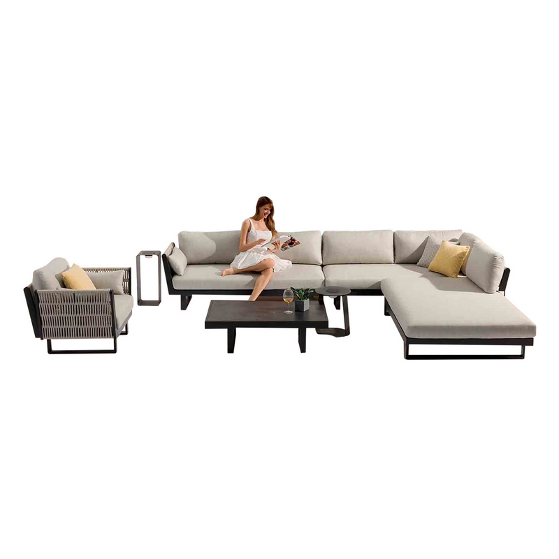 Breeze Rope Outdoor 6 Seater Lounge Setting With Coffee Table 114 cm