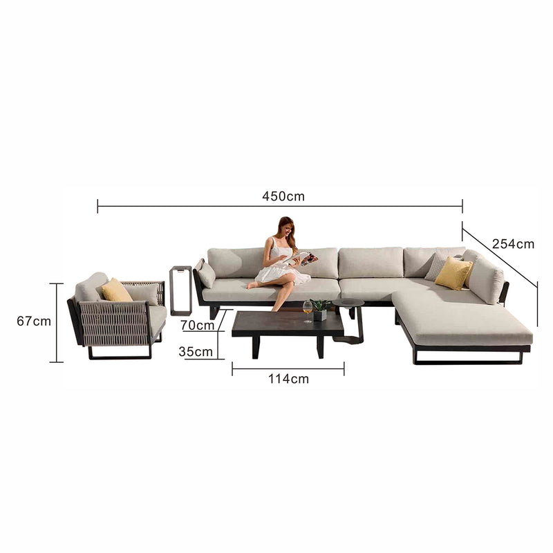 Breeze Rope Outdoor 6 Seater Lounge Setting With Coffee Table 114 cm