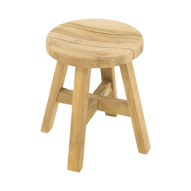 Brown, round Polly wooden outdoor stool, great for alfresco furniture setups, displayed on a plain white background, viewed from a front angle.