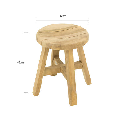 The round 'Cara' wooden outdoor stool, one of Remarkable Outdoor Living's best pieces of wooden outdoor furniture, is displayed on a plain white background, viewed from a front angle. Its measurements are shown at 32 cm wide, and 45 cm tall.