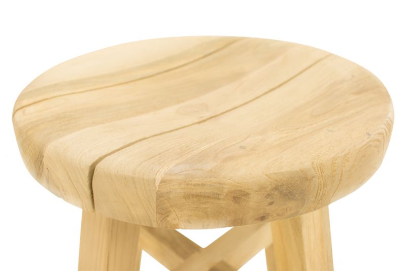 A close-up of the recycled teak top on the &