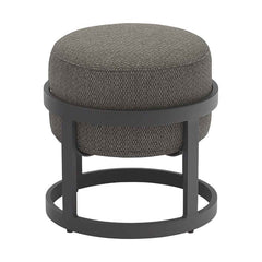 Dark-grey stackable round aluminium 'Casper' outdoor stool displayed on a plain white background, viewed from the front.