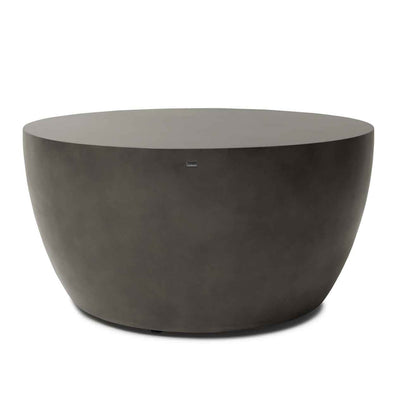 100 cm modern round outdoor concrete coffee table in grey. This is one of the many concrete table options from our 'Blinde' range. The coffee table is displayed on a plain white background, viewed from the front.