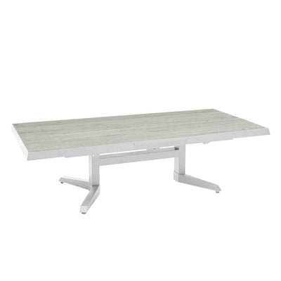Clifton Range outdoor furniture featuring extendable concrete table with aluminium frame and woody grain details.