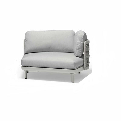 Outdoor furniture from the Colwood Collection featuring a white rope chair with a light grey cushion, perfect for outdoor lounge areas.