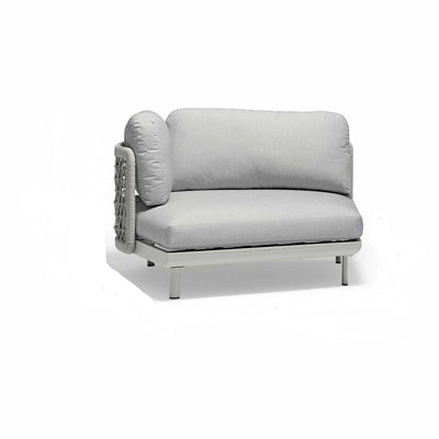 Outdoor furniture from the Colwood Collection featuring a white rope chair with a light grey cushion, perfect for outdoor lounge areas.