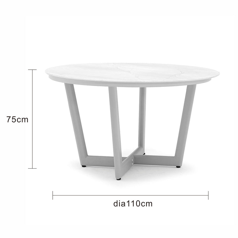 Colwood Outdoor Aluminium Round Dining Table with Ceracmic Glass Top 110 cm
