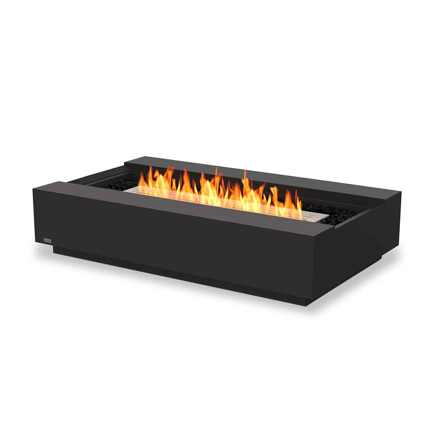 Black rectangular EcoSmart Cosmo firepit set against a plain white background, ideal for outdoor furniture setups.
