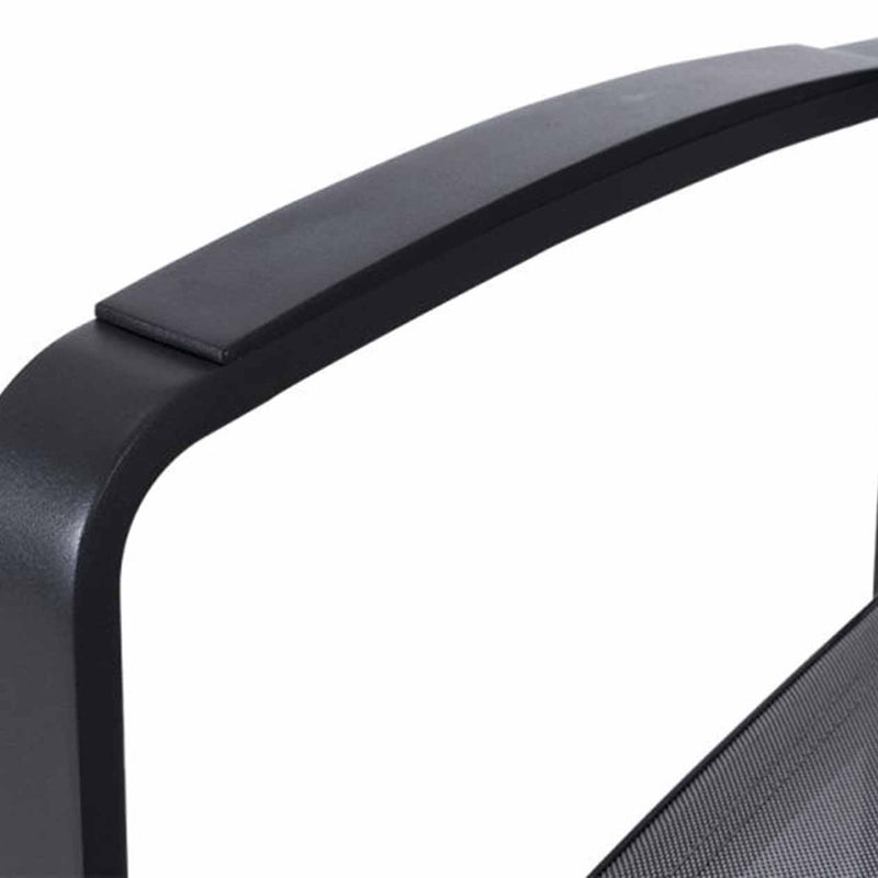 Close up of black Cosmo outdoor dining furniture chair, a part of aluminium outdoor furniture collection.