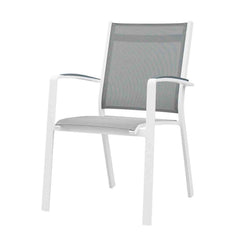 White and gray Cosmo outdoor dining furniture, aluminium outdoor chairs for versatile setup possibilities.