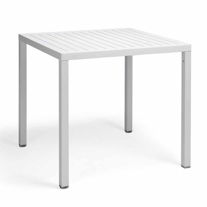 Stylish Nardi Cube outdoor dining table in anthracite, white, or light brown, perfect for outdoor furniture needs.