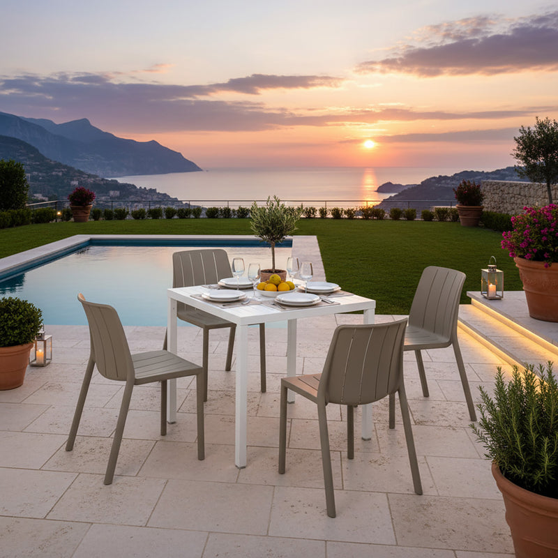 Nardi Cube 80 cm Table Tiberina Armless Chair Outdoor Dining Setting