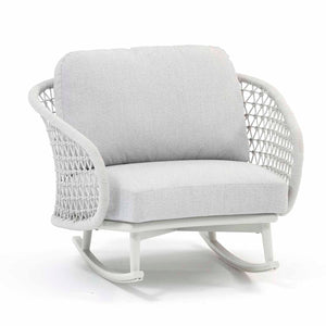 Grey rope 'Chelsea' outdoor rocking chair, perfect for enhancing outdoor living spaces, displayed on a plain white background, viewed from a front angle.