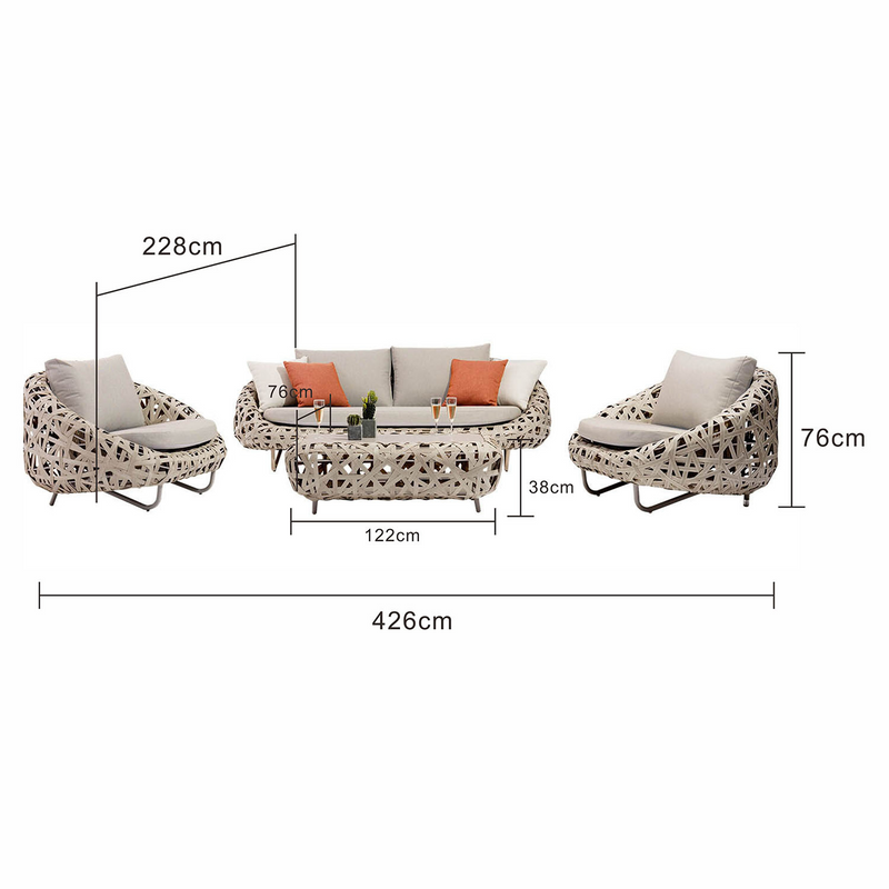 Rhodes 4 Seater Wicker Outdoor Lounge with Coffee Table