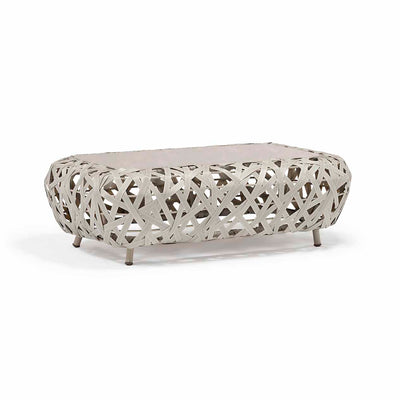 122 cm beige wicker 'Rhodes' outdoor coffee table, great for alfresco furniture setups, displayed on a plain white background, viewed from a front angle.