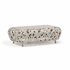 122 cm beige wicker 'Rhodes' outdoor coffee table, great for alfresco furniture setups, displayed on a plain white background, viewed from a front angle.