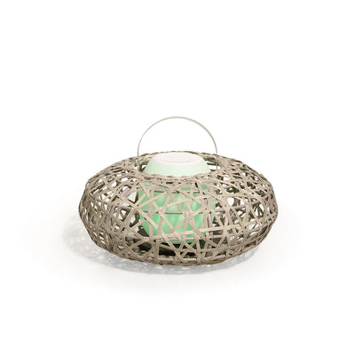 Beige wicker 'Rhodes' outdoor lantern, perfect for enhancing outdoor living spaces, displayed on a plain white background, viewed from the front.
