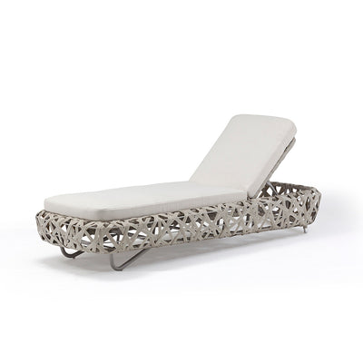 Beige wicker 'Rhodes' sun lounger, perfect for enhancing outdoor living spaces, displayed on a plain white background, viewed from a front angle.