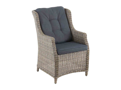 Brown Darwin wicker outdoor chair, perfect for alfresco furniture setups, displayed on a plain white background, viewed from a front angle.