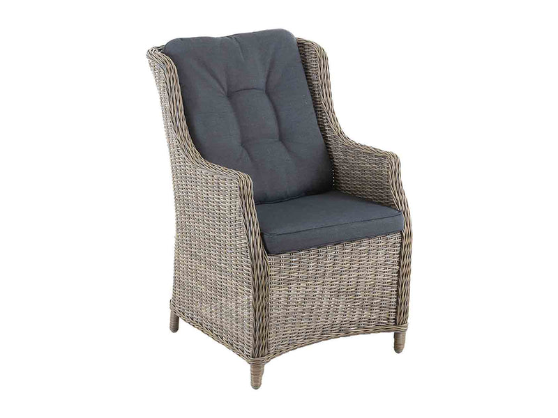 Brown Darwin wicker outdoor chair, perfect for alfresco furniture setups, displayed on a plain white background, viewed from a front angle.