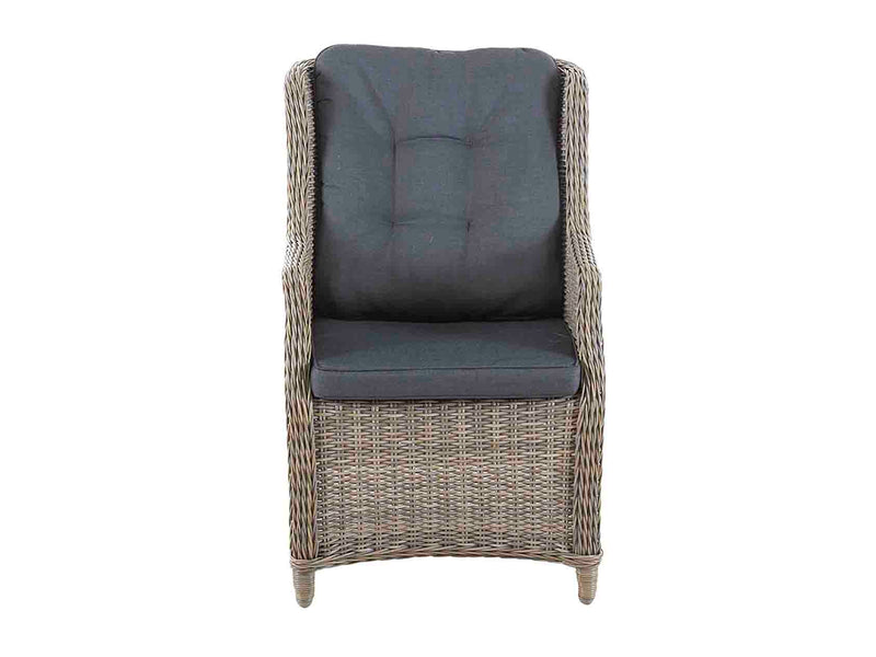 Brown Darwin wicker outdoor chair, perfect for alfresco furniture setups, displayed on a plain white background, viewed from the front.