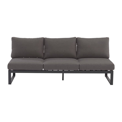 Outdoor furniture Denver modular sofa in Charcoal or White, aluminum outdoor furniture that transforms into an outdoor lounge chair, a gray couch with pillows on it.