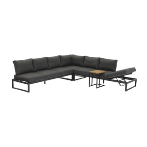 Outdoor furniture Denver set, aluminum outdoor lounge chair, and black sectional sofa with a coffee table for versatile use.