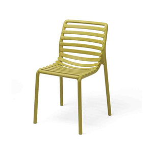 Pear-green resin Nardi Doga outdoor dining chair, perfect for alfresco furniture setups, displayed on a plain white background, viewed from a front angle.