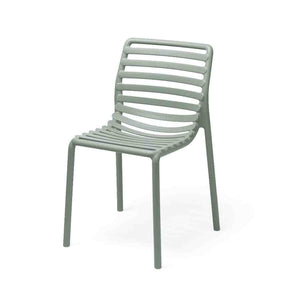 Mint-green resin Nardi Doga outdoor dining chair, perfect for alfresco furniture setups, displayed on a plain white background, viewed from a front angle.