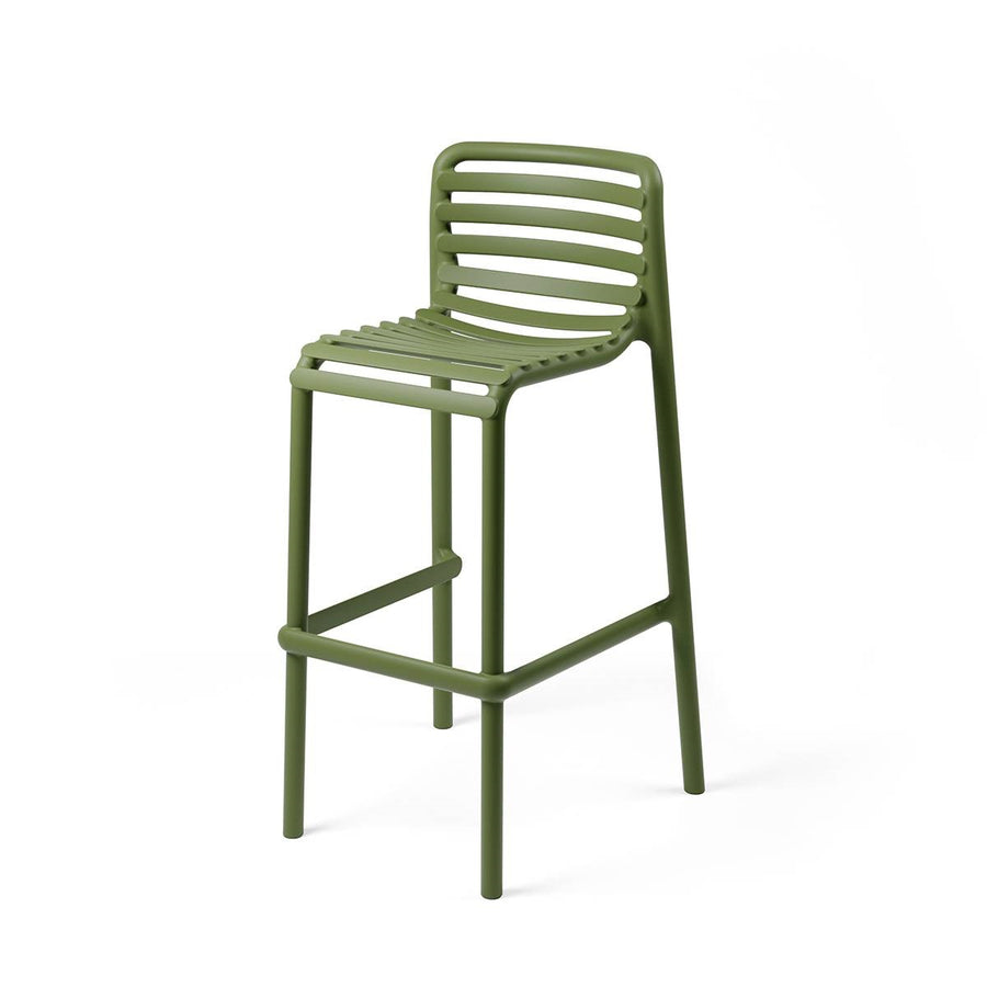 Green resin Nardi Doga bar stool displayed on a plain white background, viewed from a front angle.